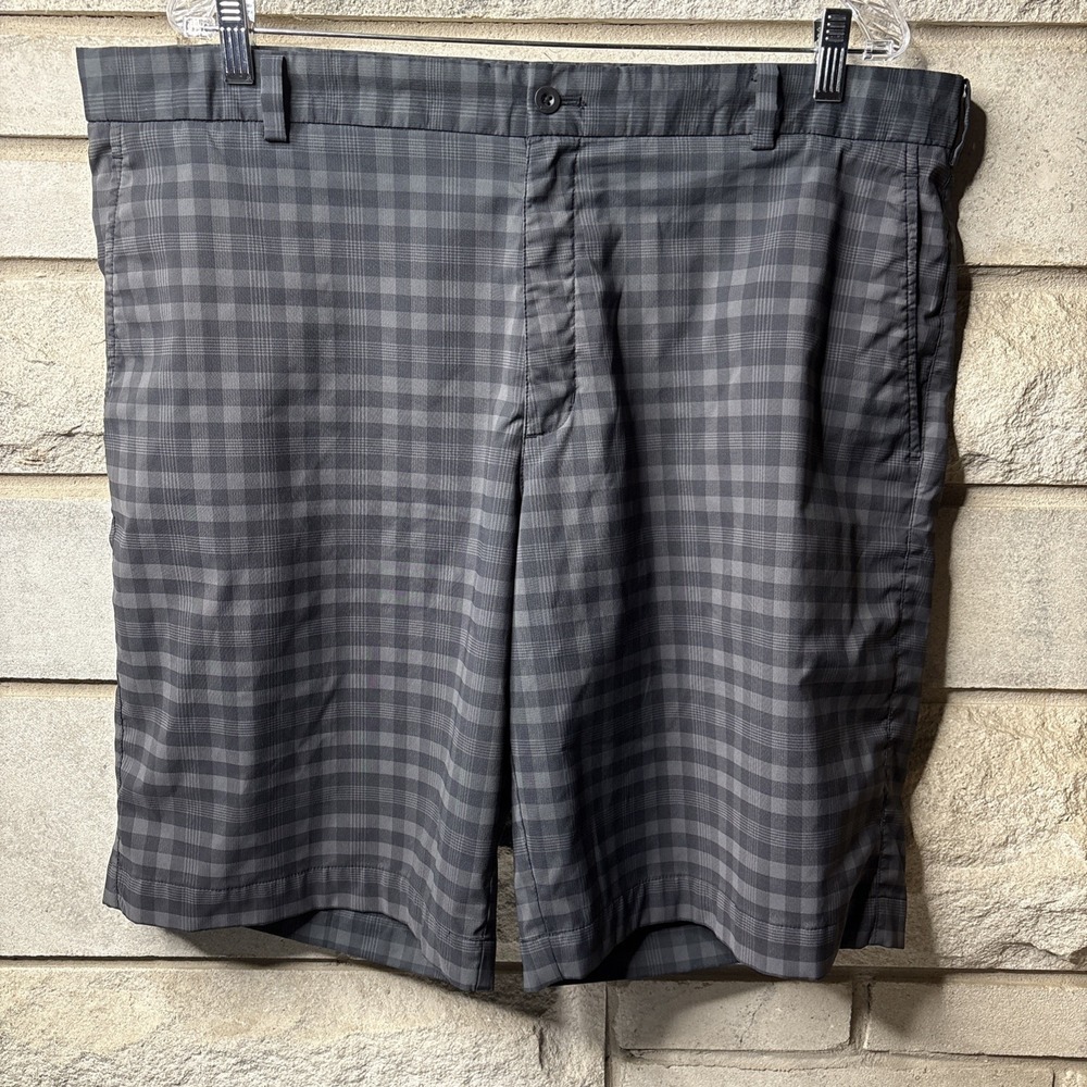 Nike‎ Golf Dri Fit Shorts Adult 40 Black Plaid Performance Athletic Mens